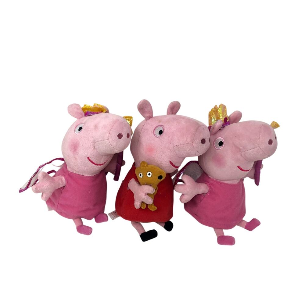 Peppa Pig Plush Ty‎ Beanie Babies Lot of 3 Princess Crown Pink 6" Stuffed Animal